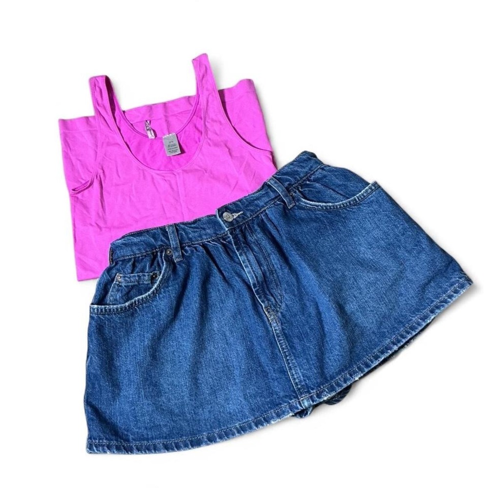 We The Free Denim Skort and Pink Seamless Tank Top Set Size 28 S/M OB2207863